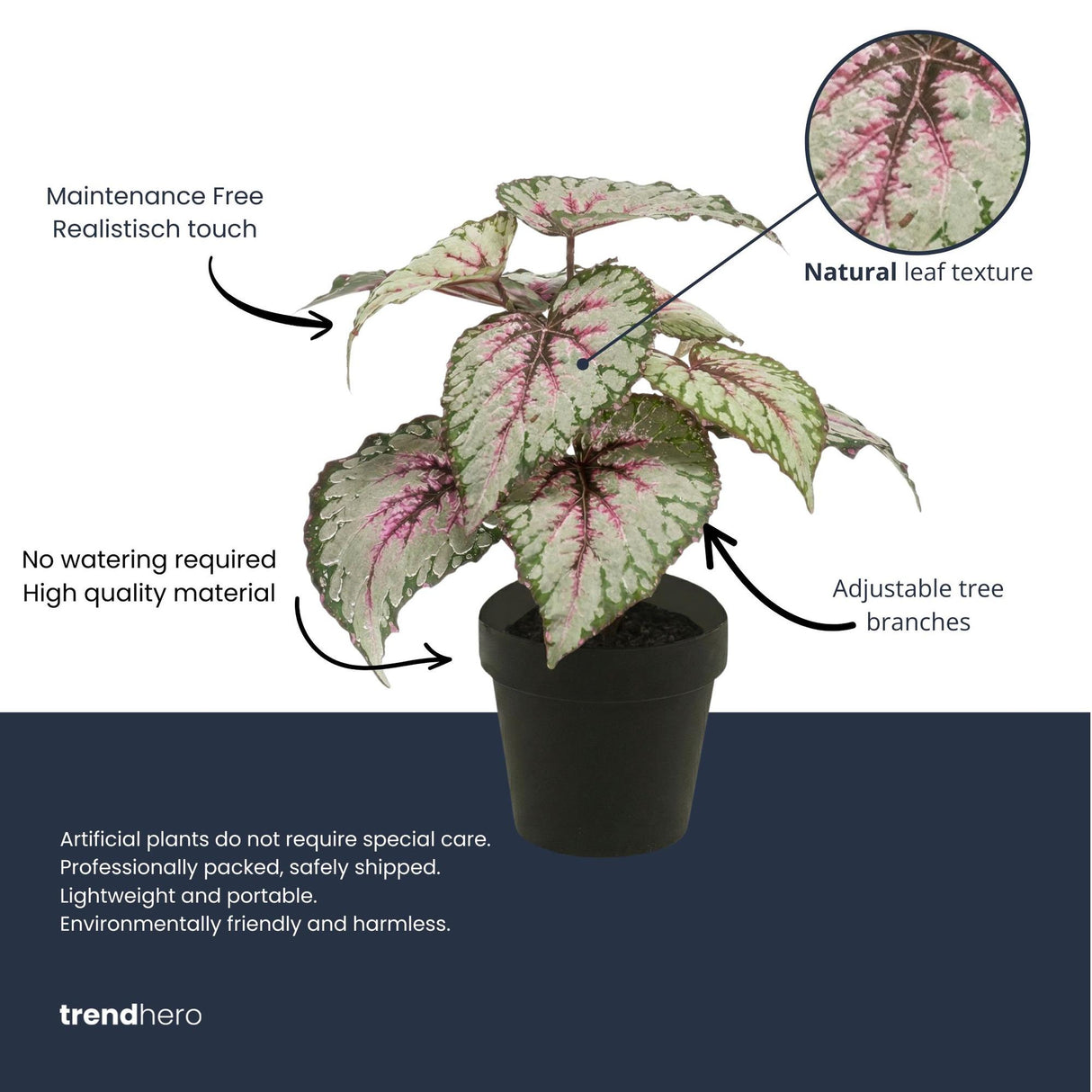 Begonia plante artificielle pot inclus